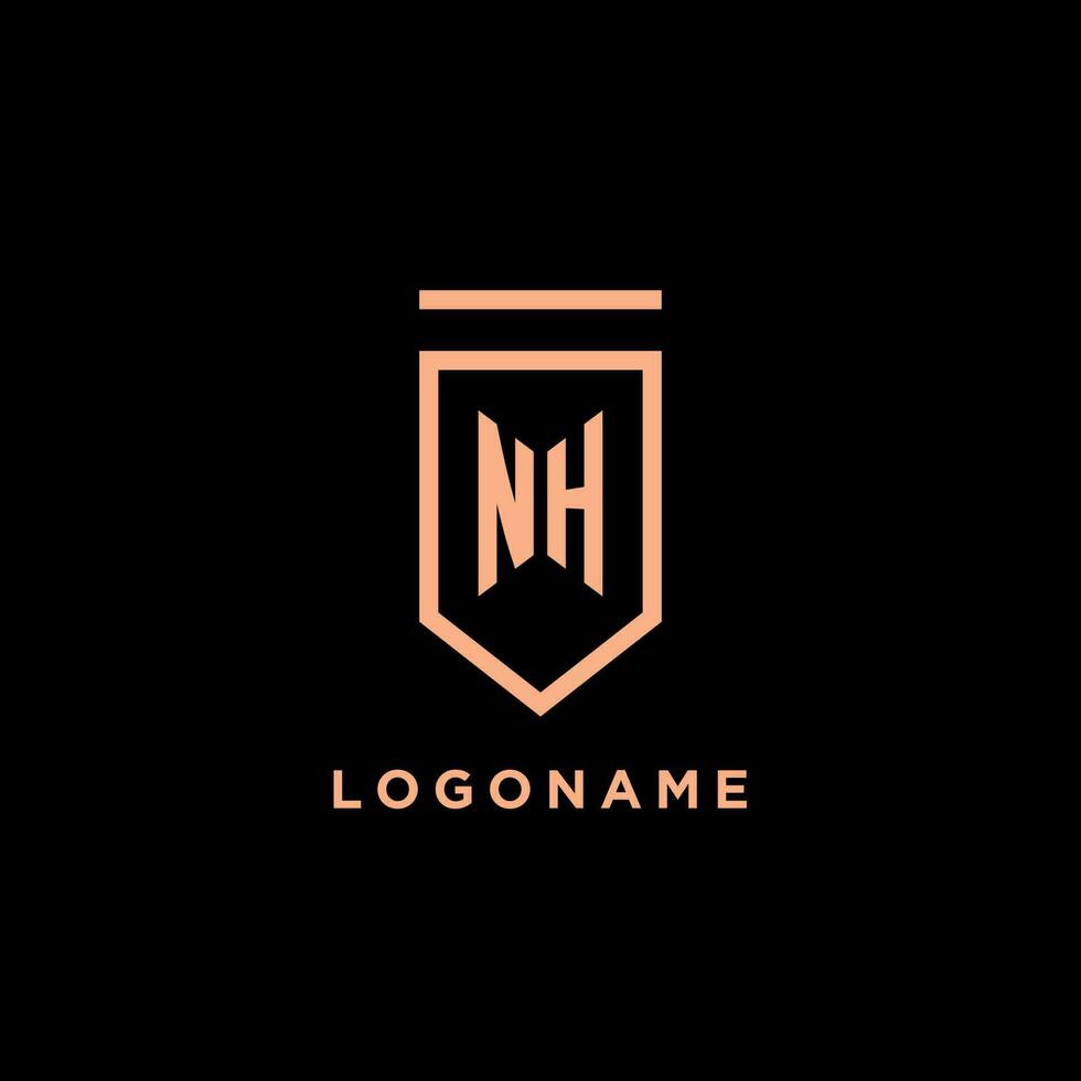 NH monogram initial with shield logo design icon vector