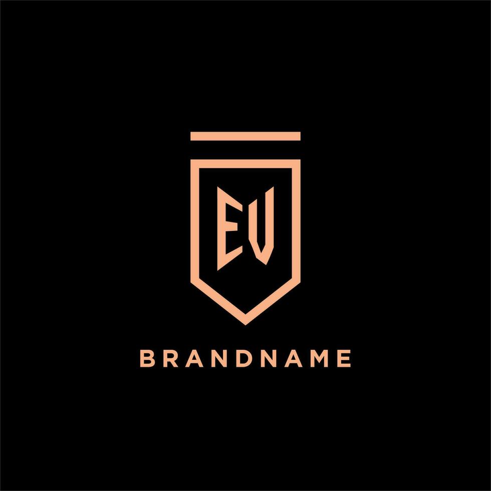 EV monogram initial with shield logo design icon vector