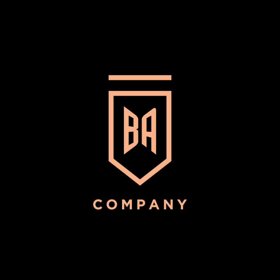 BA monogram initial with shield logo design icon vector