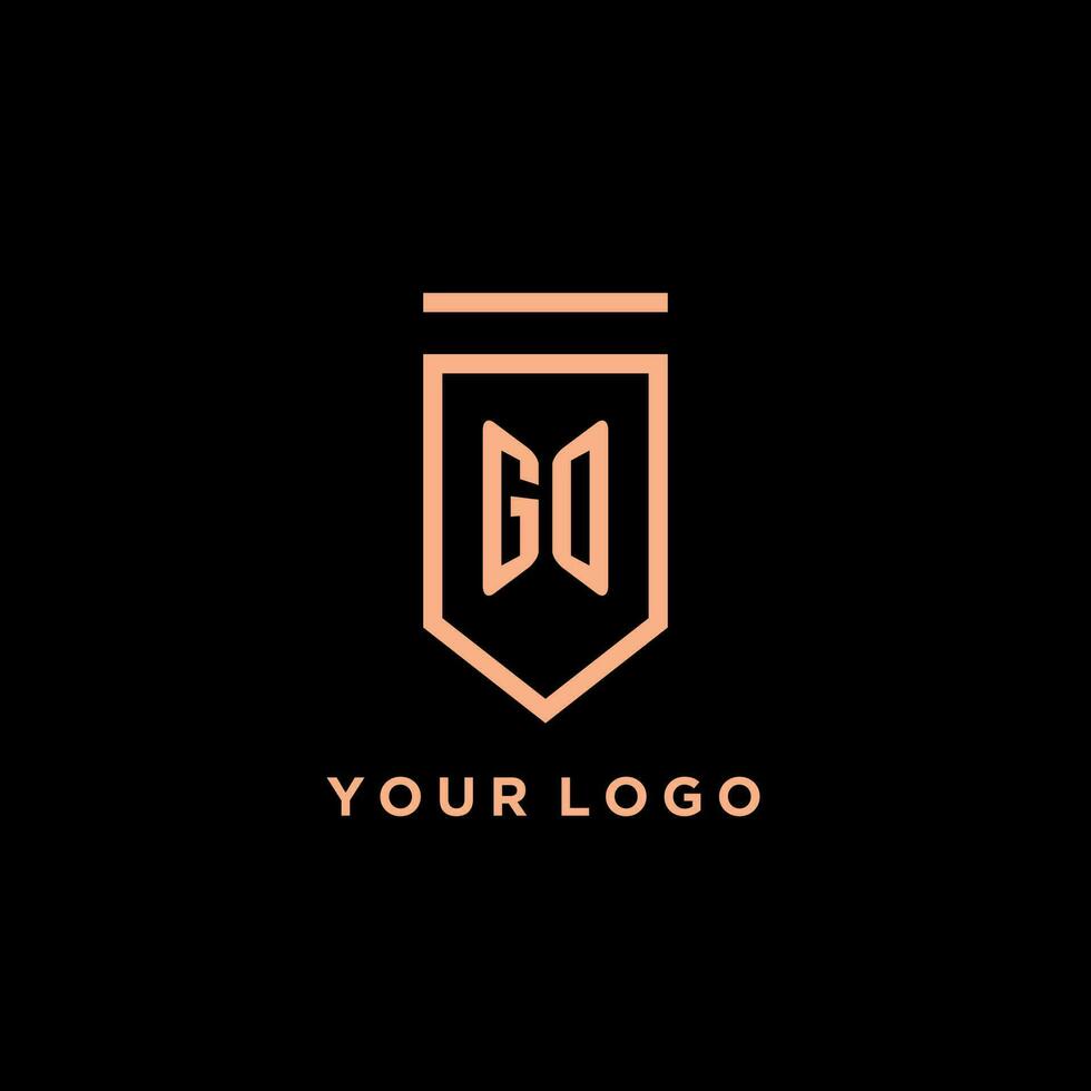 GO monogram initial with shield logo design icon vector