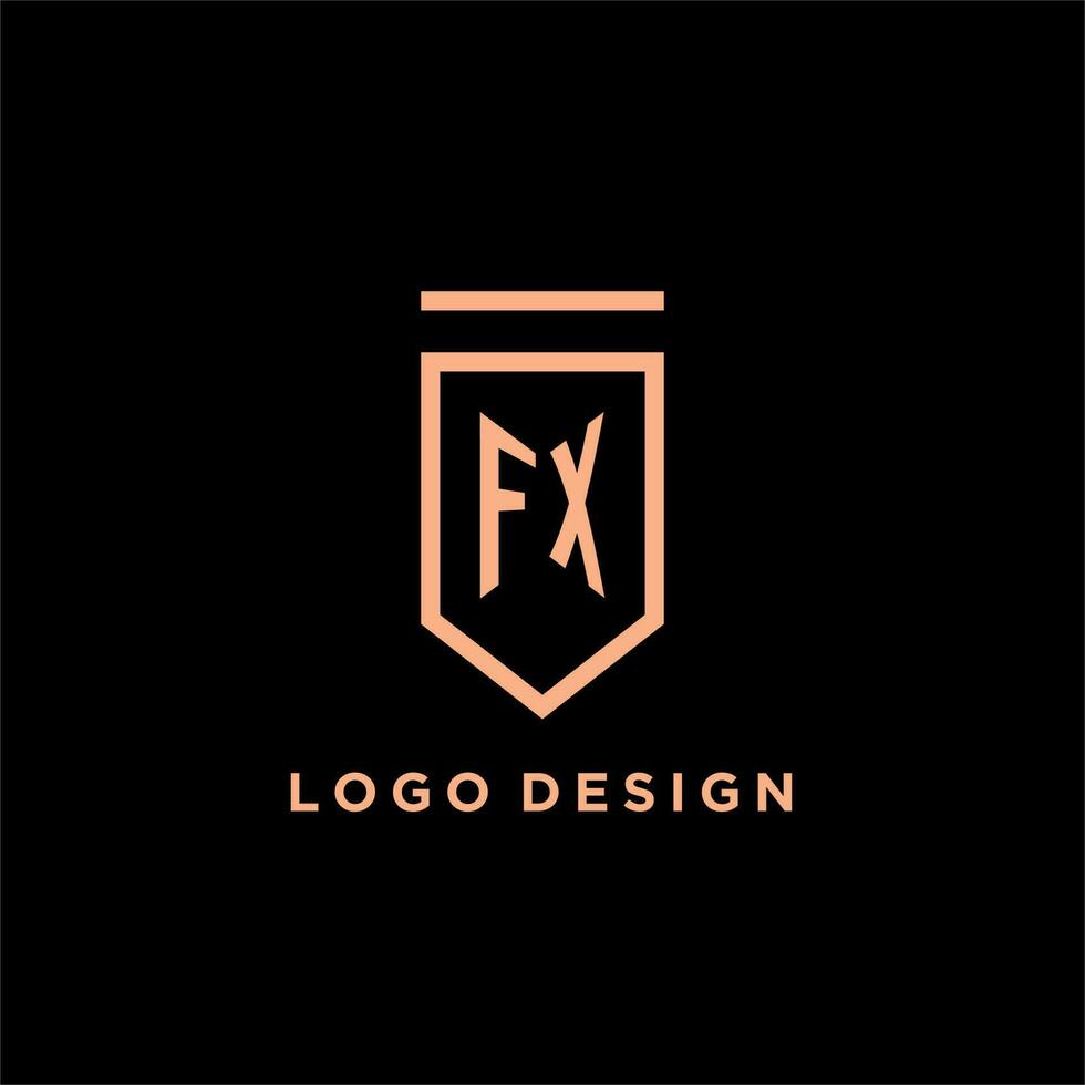 FX monogram initial with shield logo design icon vector