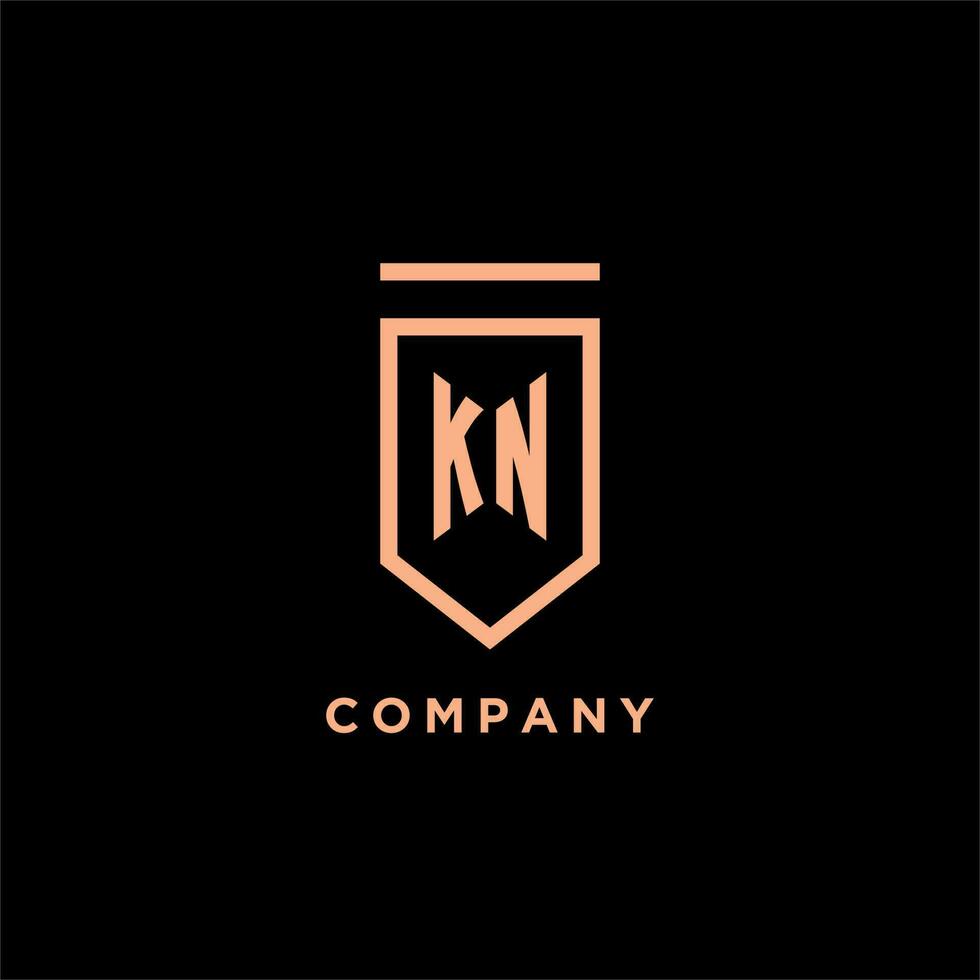 KN monogram initial with shield logo design icon vector