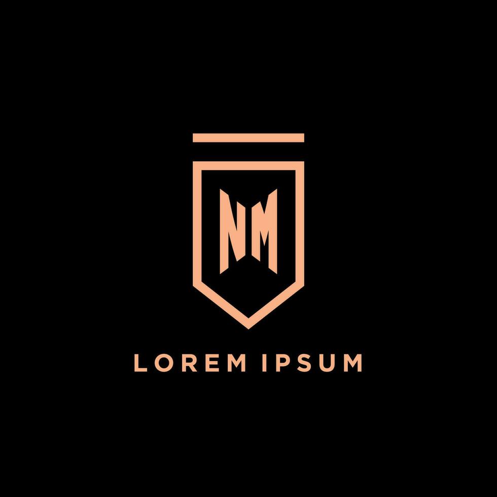 NM monogram initial with shield logo design icon vector