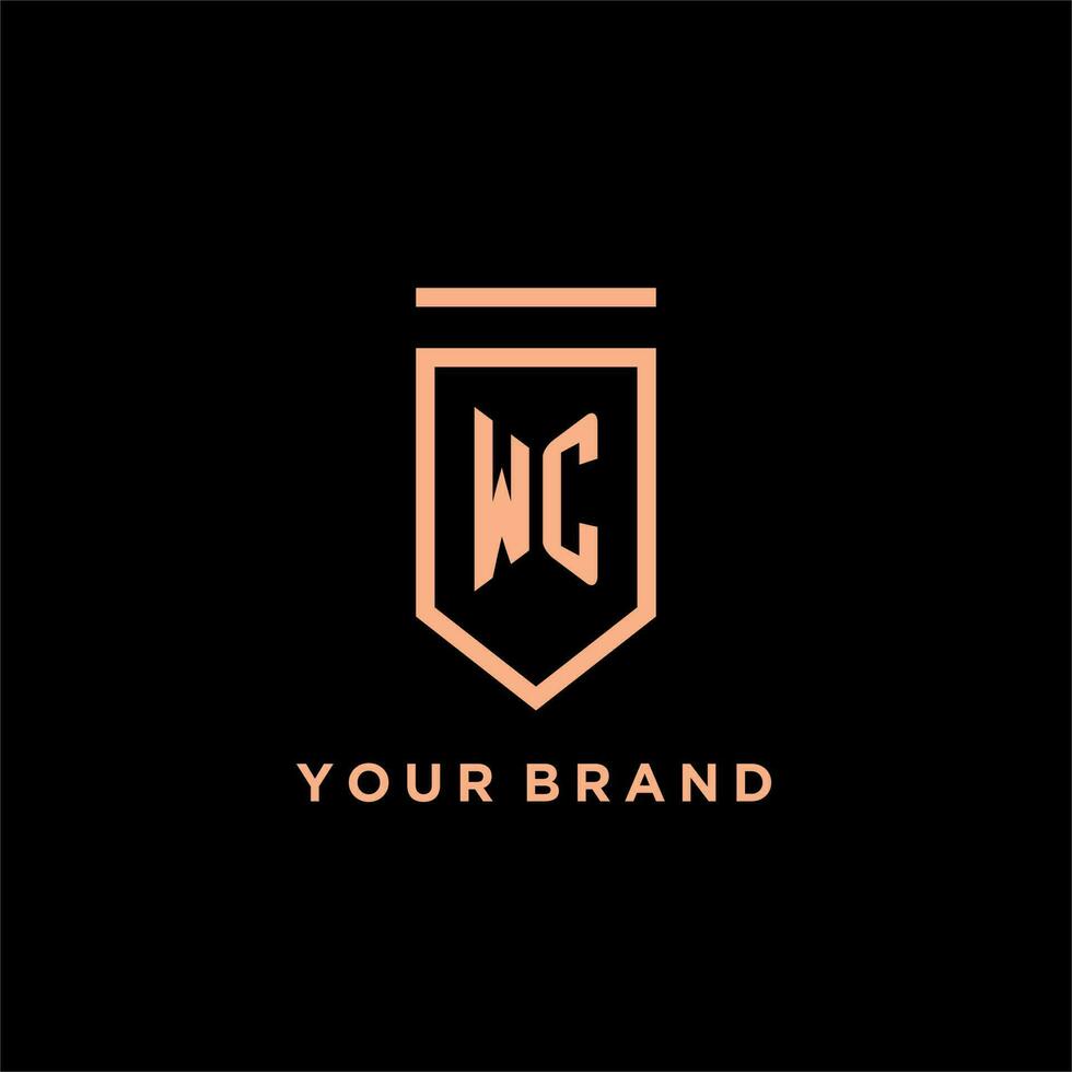WC monogram initial with shield logo design icon vector