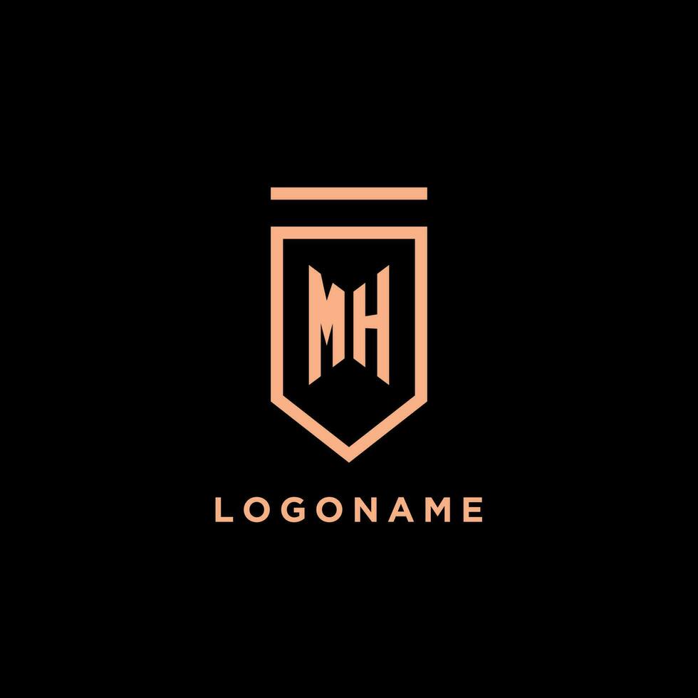 MH monogram initial with shield logo design icon vector
