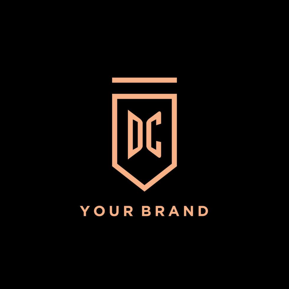 DC monogram initial with shield logo design icon vector