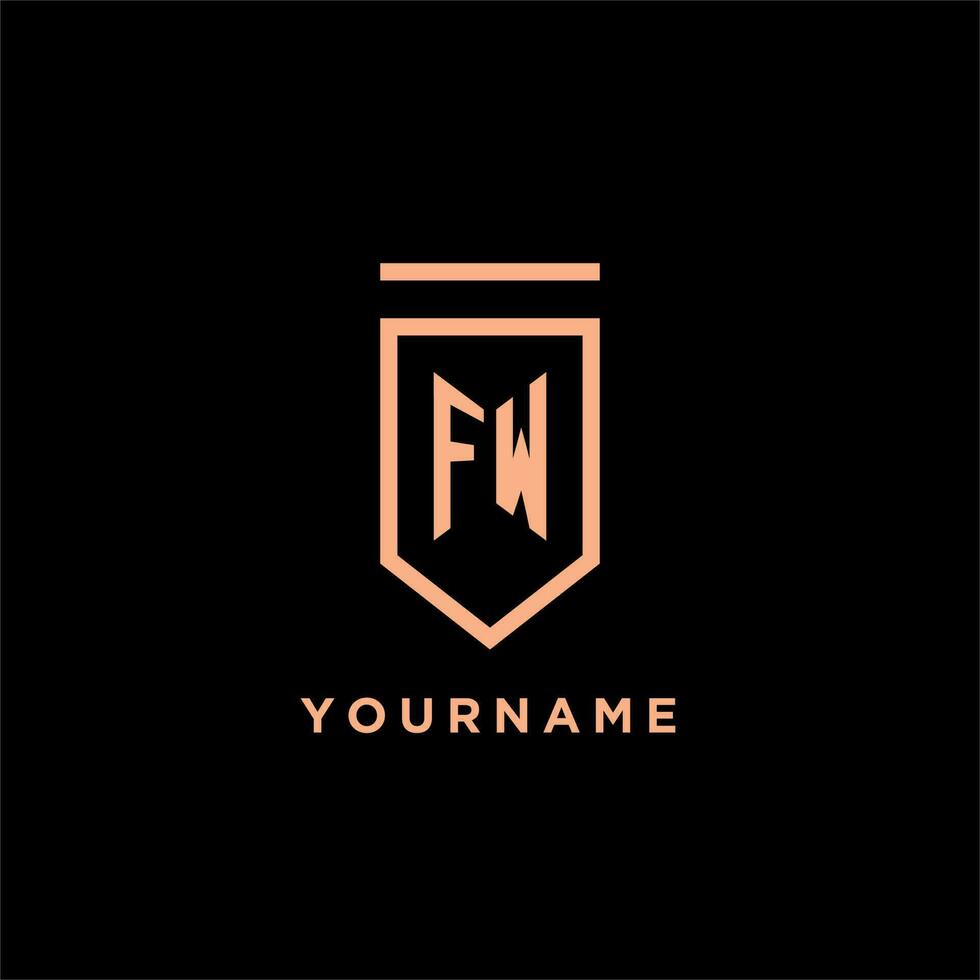 FW monogram initial with shield logo design icon vector