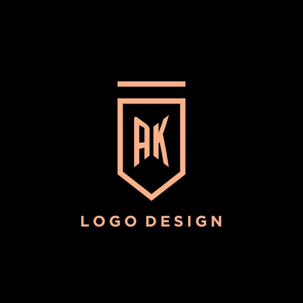 AK monogram initial with shield logo design icon vector
