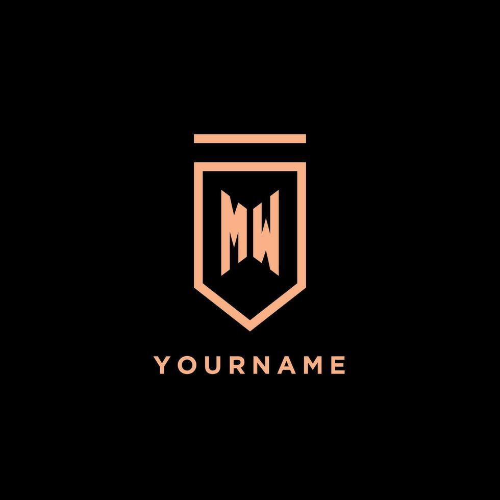 MW monogram initial with shield logo design icon vector