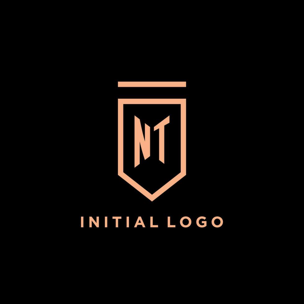 NT monogram initial with shield logo design icon vector