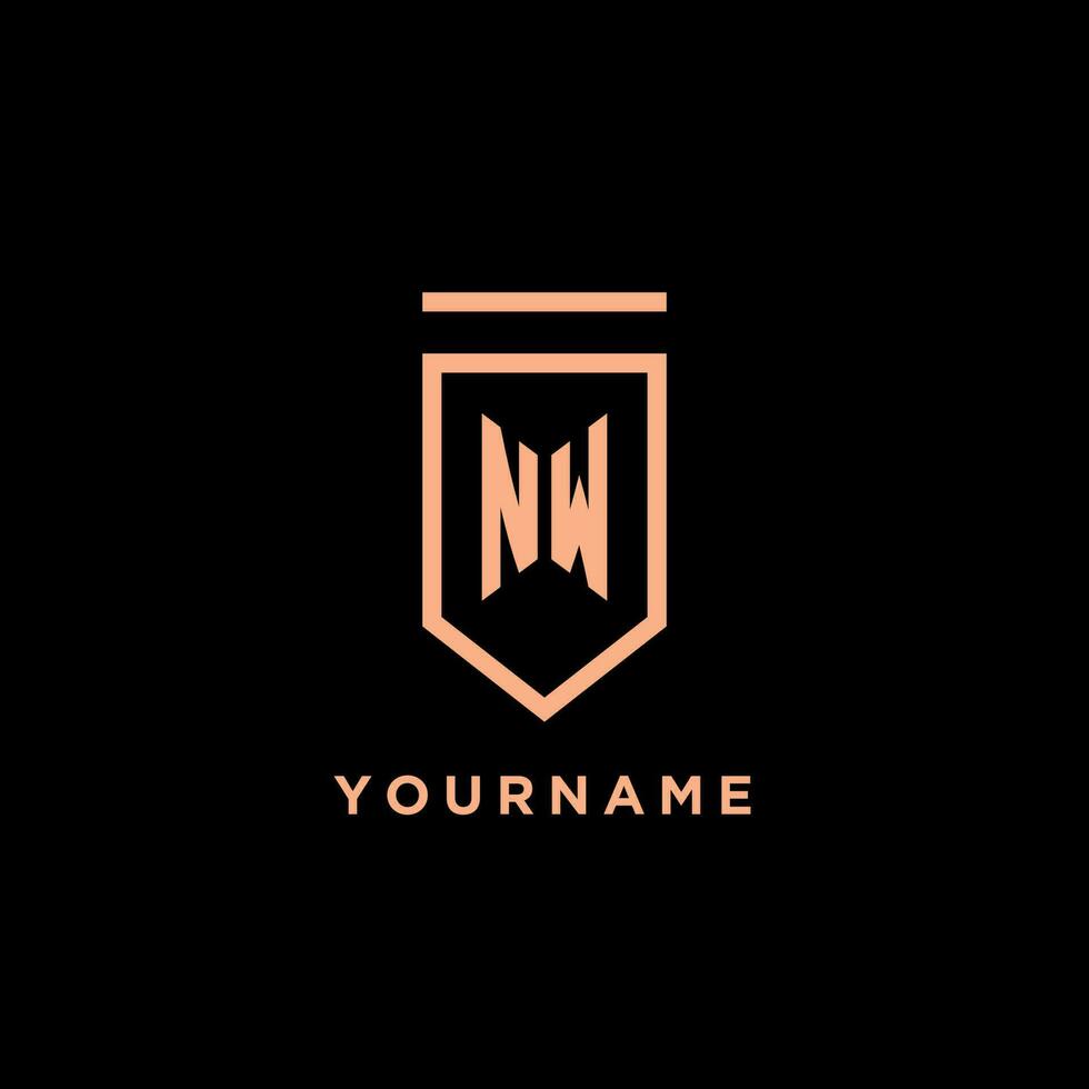 NW monogram initial with shield logo design icon vector
