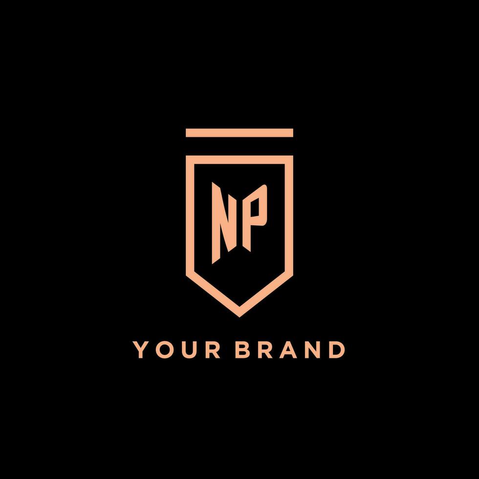 NP monogram initial with shield logo design icon vector