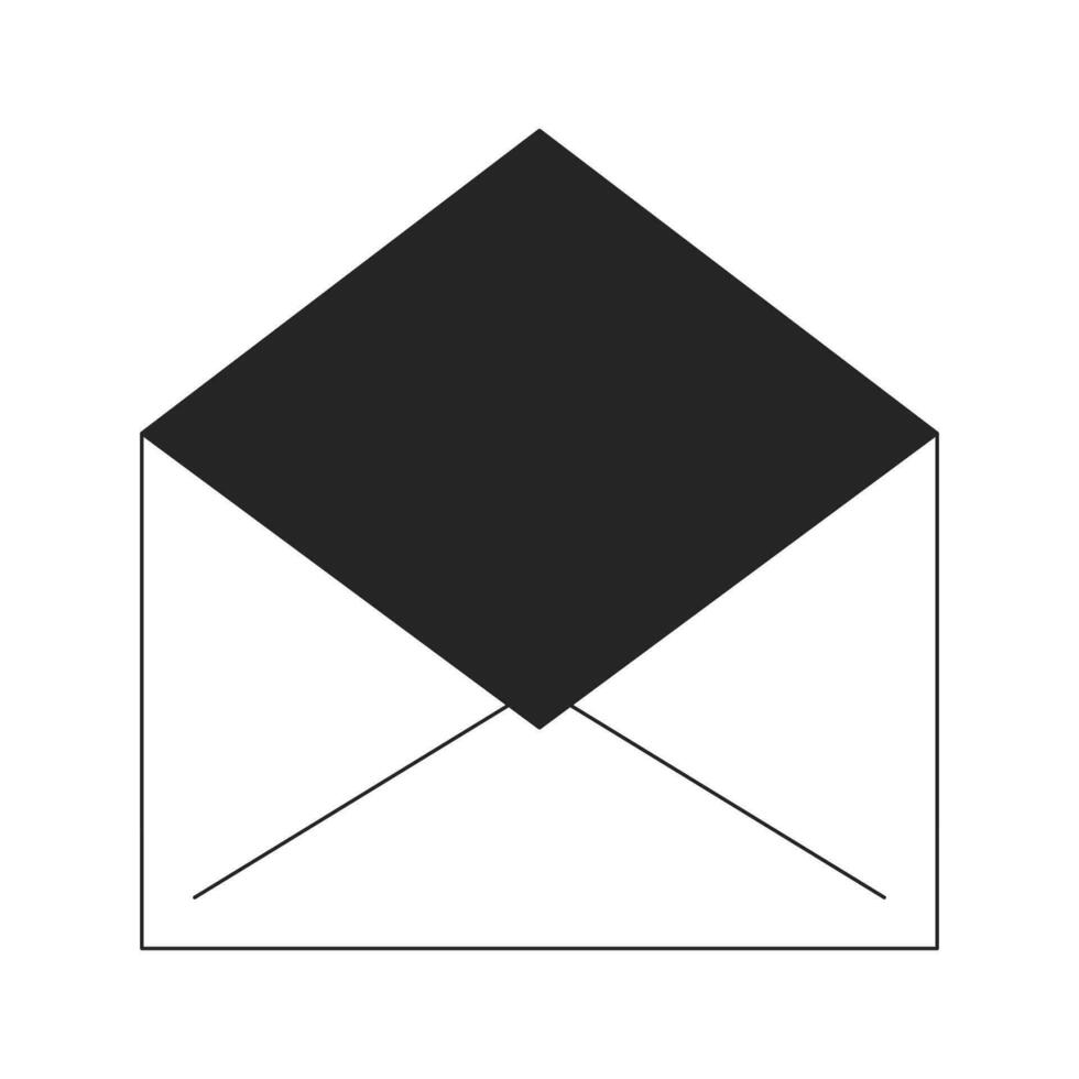 Open envelope with black inside flat monochrome isolated vector object. Envelope design. Mail letter. Editable black and white line art drawing. Simple outline spot illustration for web graphic design
