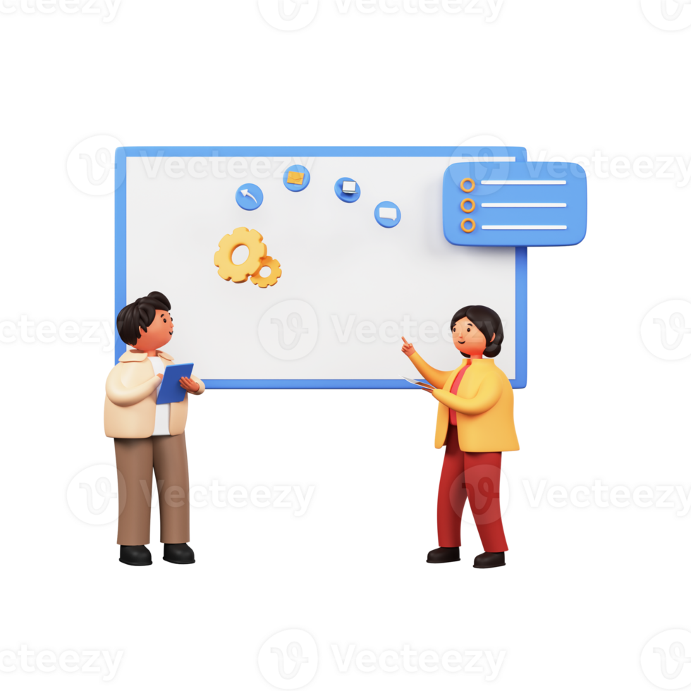 3D Render of Official Employees Using Tablet. png