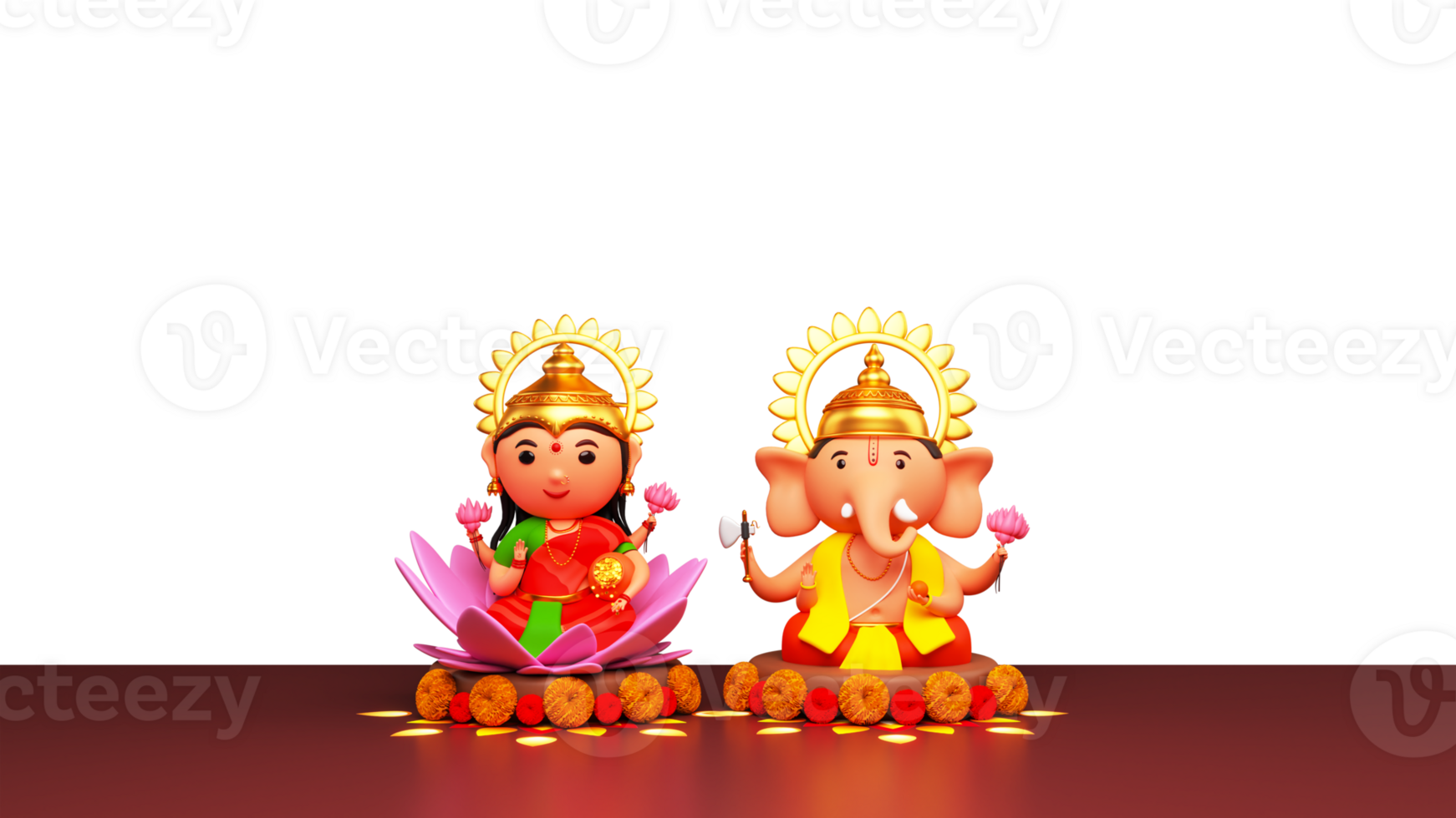 3D Rendering Of Lord Ganesha And Lakshmi. png