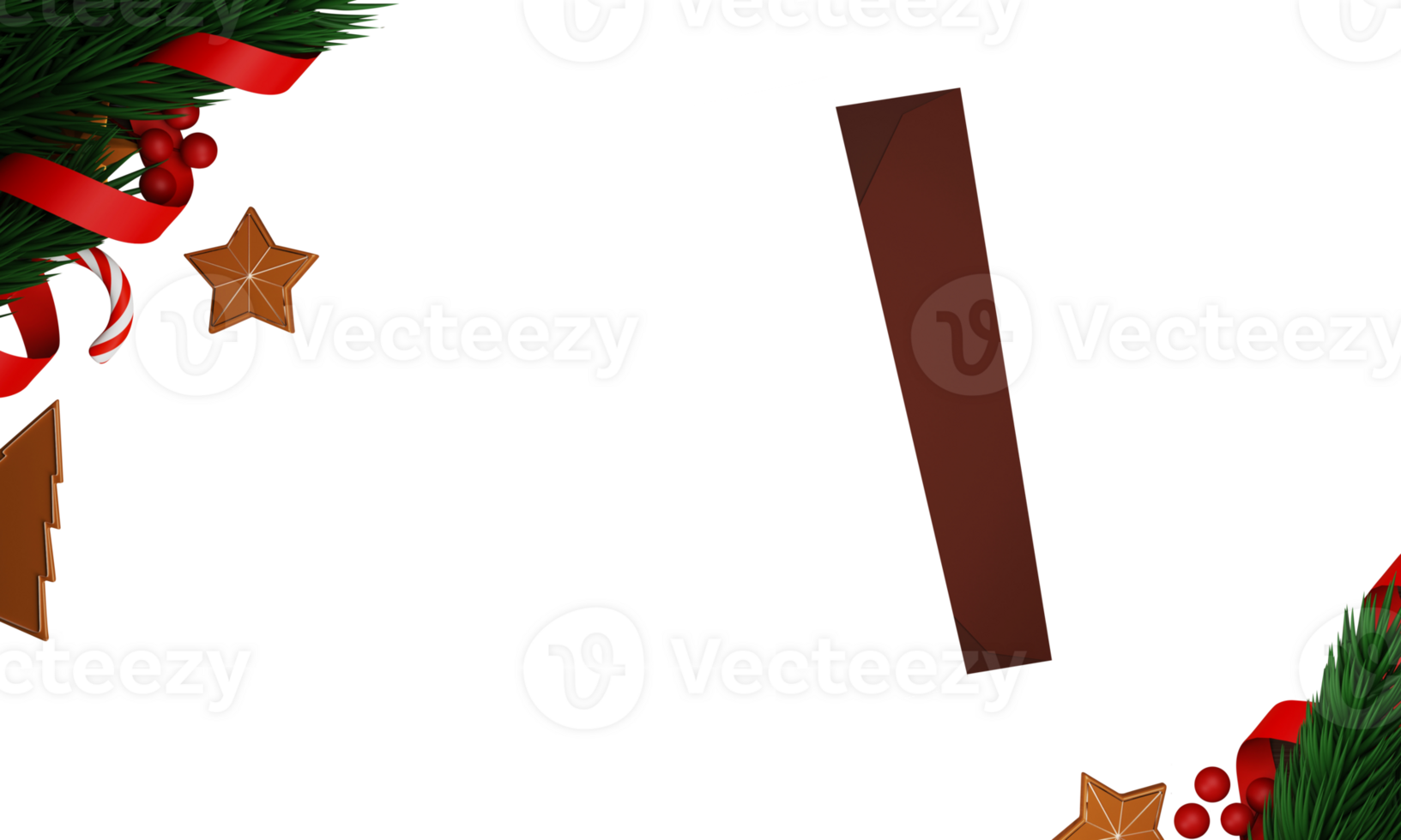 Xmas Trees, Star, Candy Cane, Berries, Curly Ribbon And Fir Leaves. png