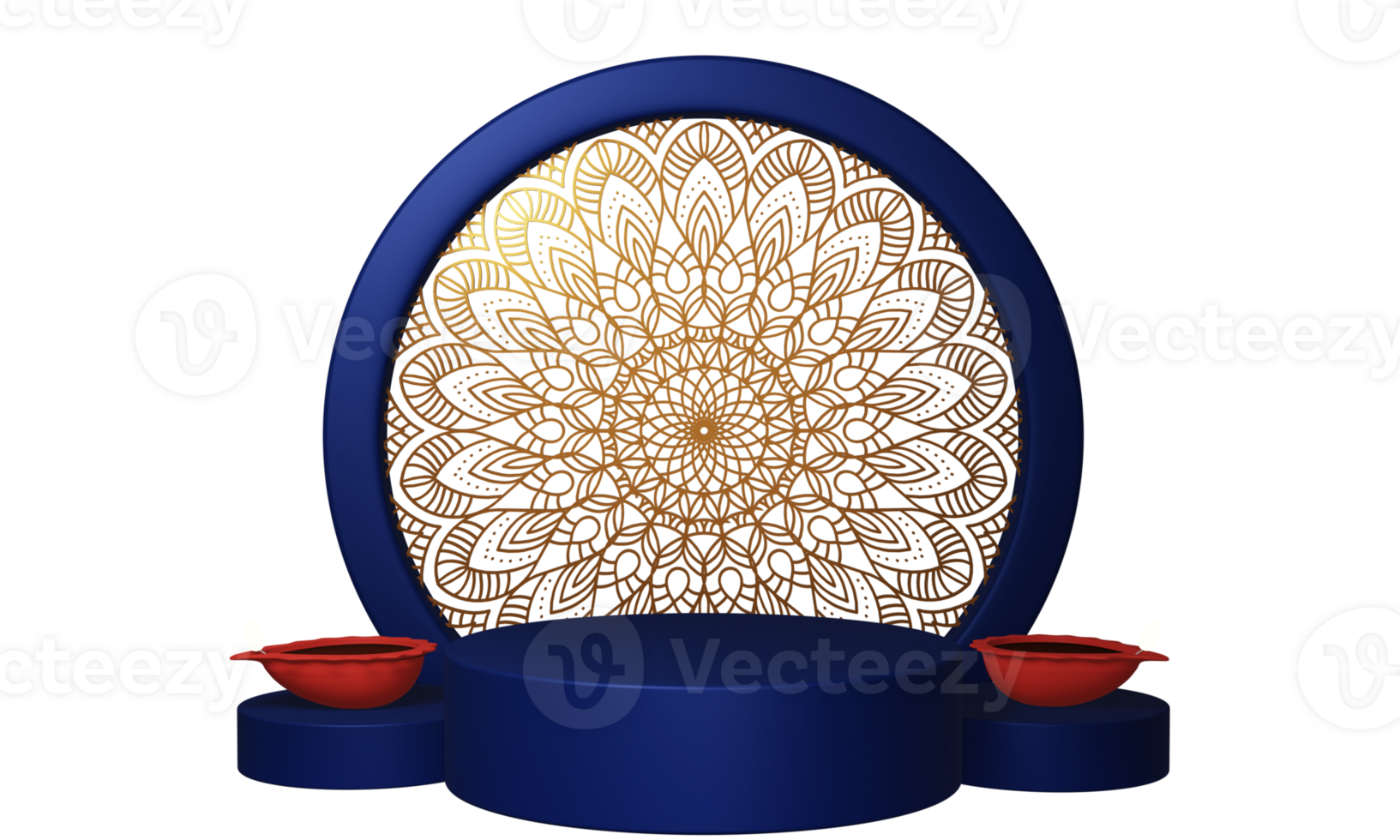 3D Render Of Illuminated Oil Lamp With Empty Podium. png