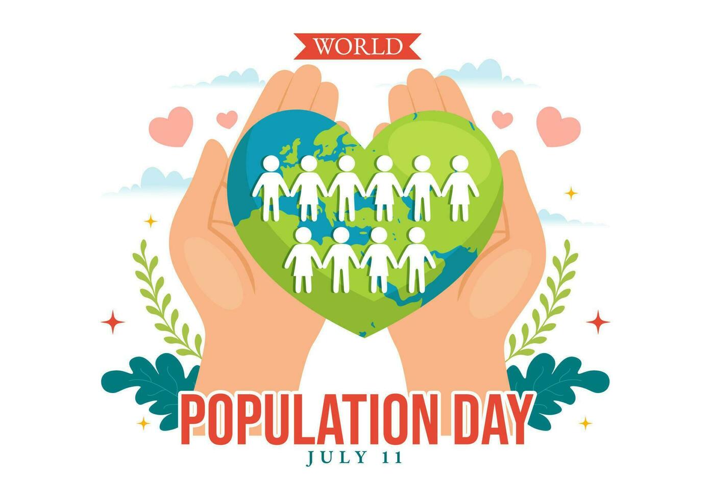 mundo población día vector ilustración en 11 julio a aumento conciencia de global poblaciones problemas en plano dibujos animados mano dibujado plantillas
