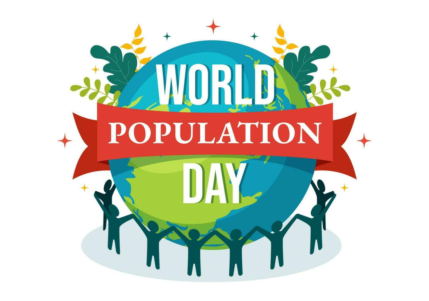 mundo población día vector ilustración en 11 julio a aumento conciencia de global poblaciones problemas en plano dibujos animados mano dibujado plantillas