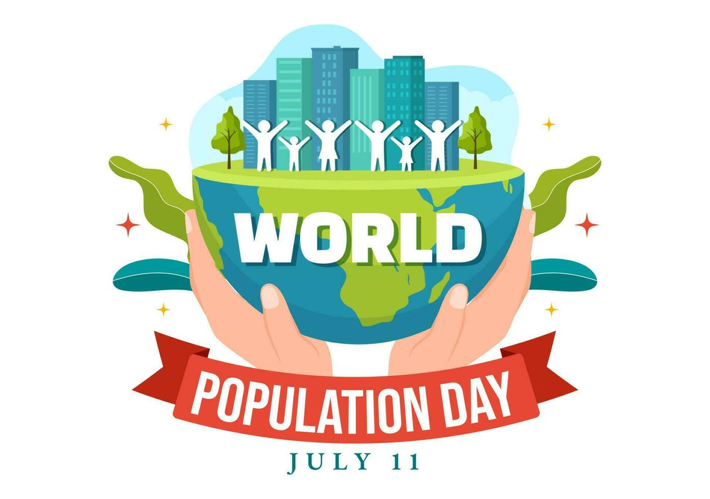 World Population Day Vector Illustration on 11th July To Raise Awareness Of Global Populations Problems in Flat Cartoon Hand Drawn Templates
