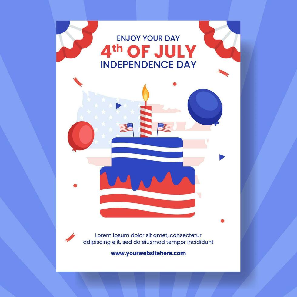 4th of July Independence Day USA Vertical Poster Flat Cartoon Hand Drawn Templates Background Illustration vector