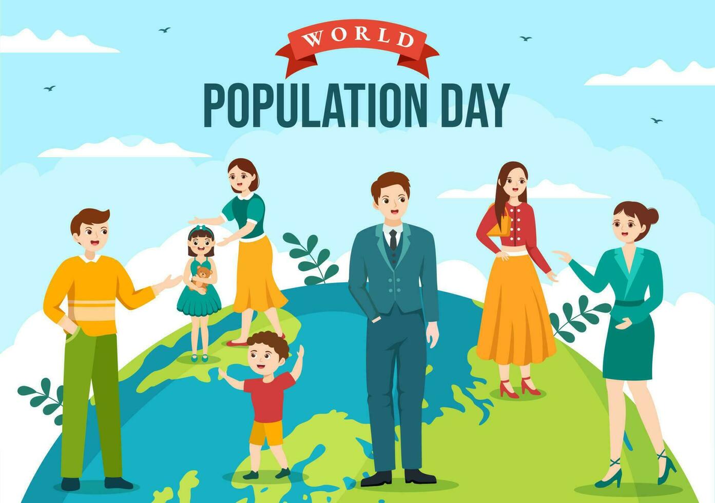 World Population Day Vector Illustration on 11th July To Raise Awareness Of Global Populations Problems in Flat Kids Cartoon Hand Drawn Templates