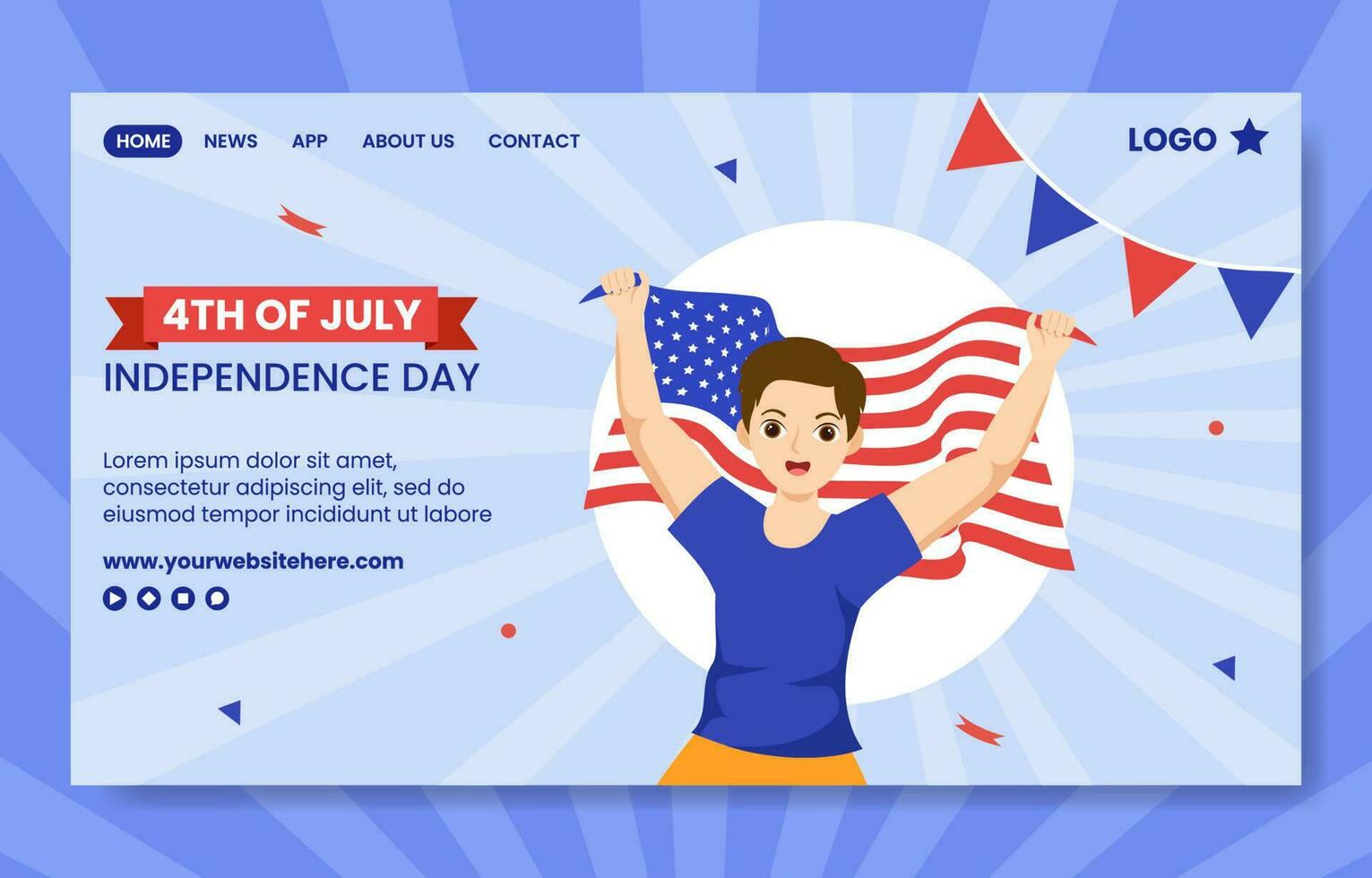 4to de julio independencia día Estados Unidos social medios de comunicación aterrizaje página plano dibujos animados mano dibujado modelo ilustración vector
