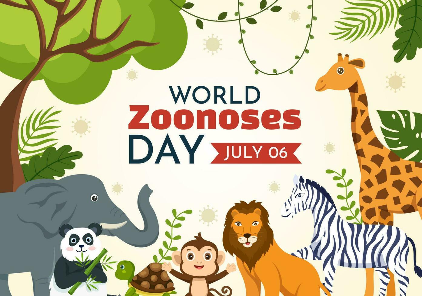 World Zoonoses Day Vector Illustration on 6 July with Various Animals which is in the Forest in Flat Cartoon Hand Drawn Landing Page Templates