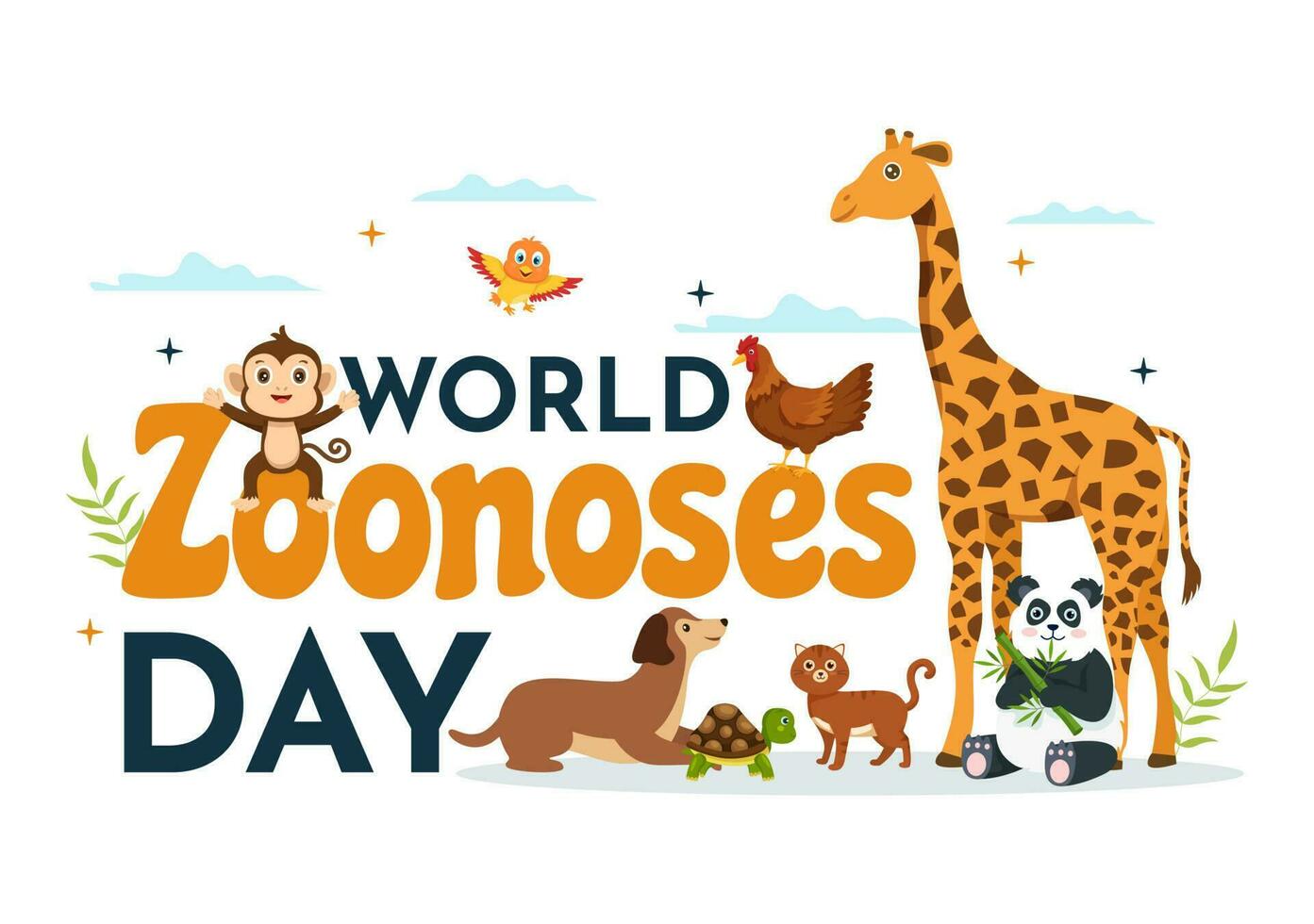 World Zoonoses Day Vector Illustration on 6 July with Various Animals which is in the Forest in Flat Cartoon Hand Drawn Landing Page Templates