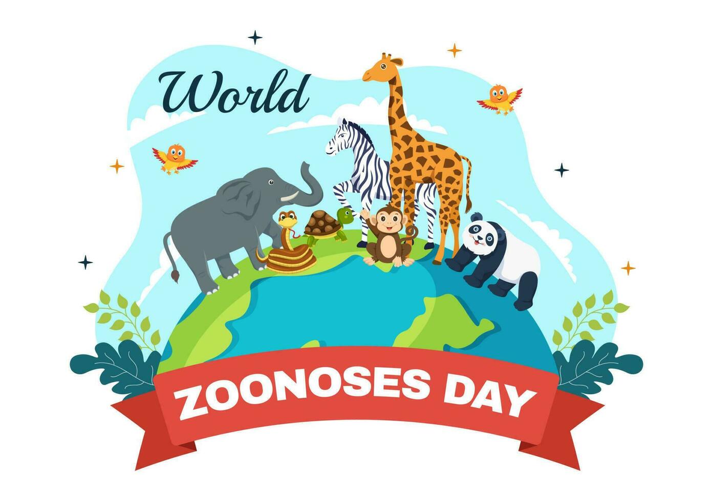 World Zoonoses Day Vector Illustration on 6 July with Various Animals which is in the Forest in Flat Cartoon Hand Drawn Landing Page Templates