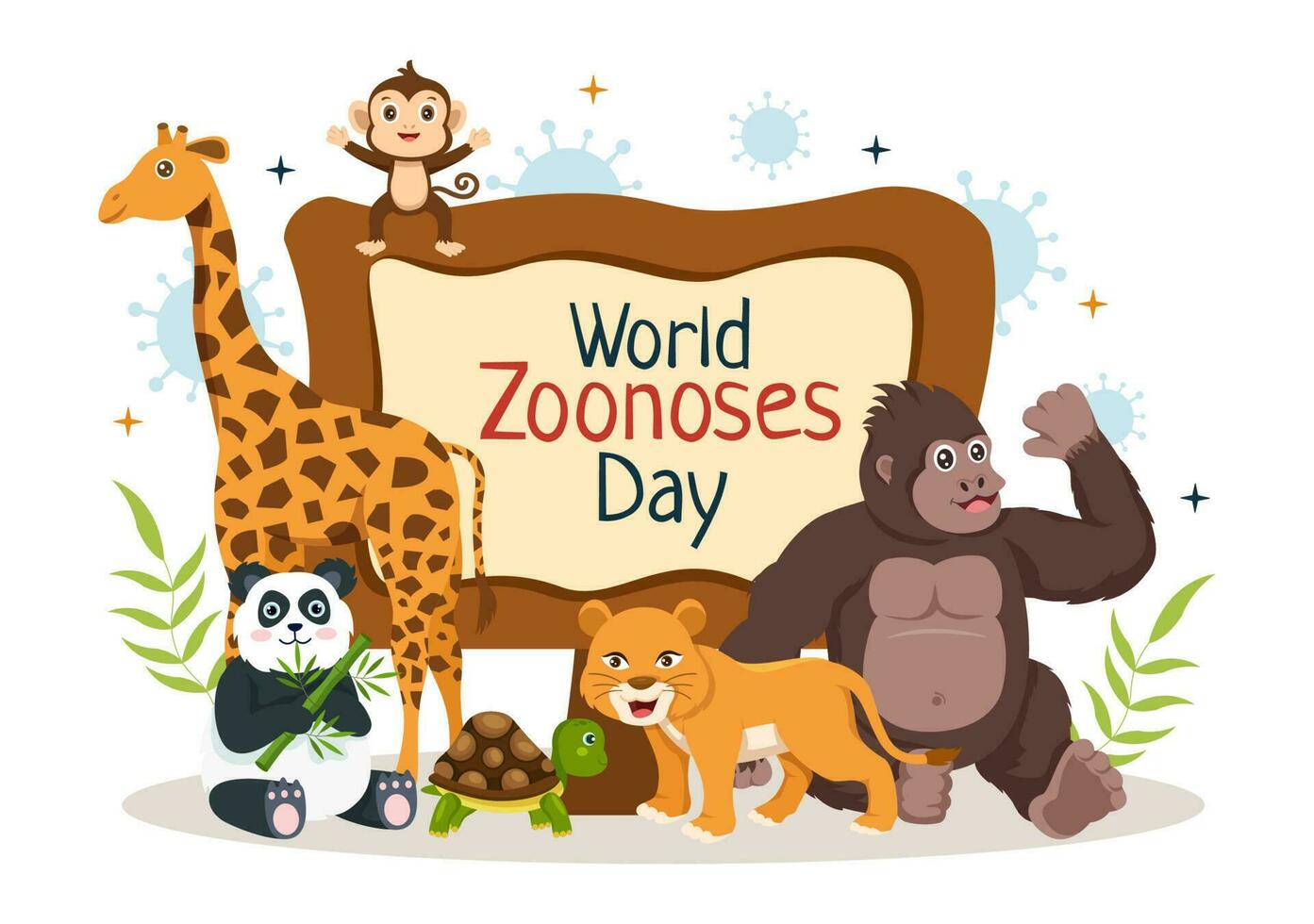 World Zoonoses Day Vector Illustration on 6 July with Various Animals which is in the Forest in Flat Cartoon Hand Drawn Landing Page Templates