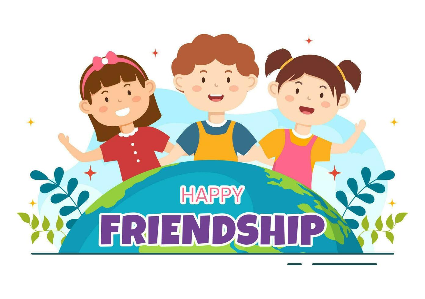 Happy Friendship Day Vector Illustration with Young Boys and Girls Togetherness in Flat Cartoon Hand Drawn Landing Page Background Templates