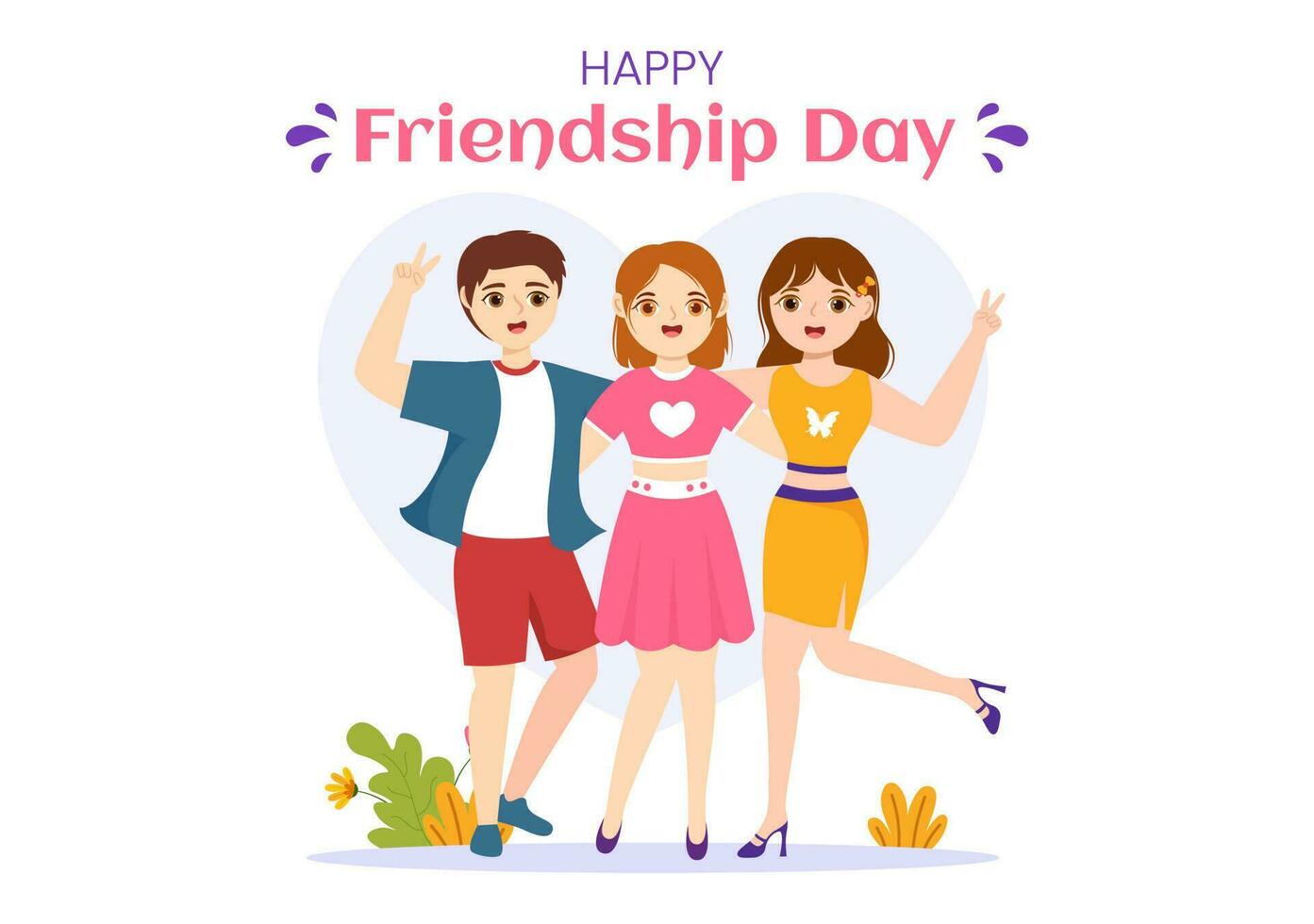 Happy Friendship Day Vector Illustration with Young Boys and Girls Togetherness in Flat Cartoon Hand Drawn Landing Page Background Templates