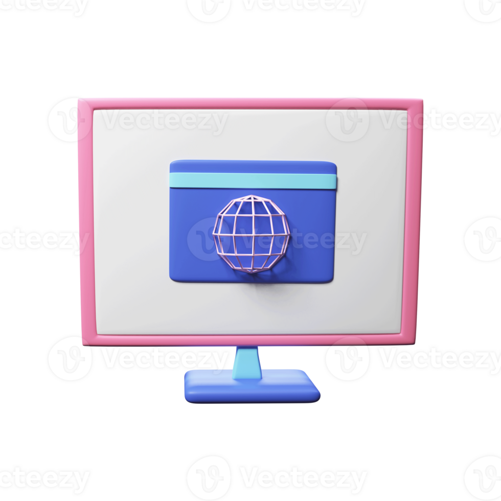 Wireframe Globe In Computer Screen 3D Illustration. png