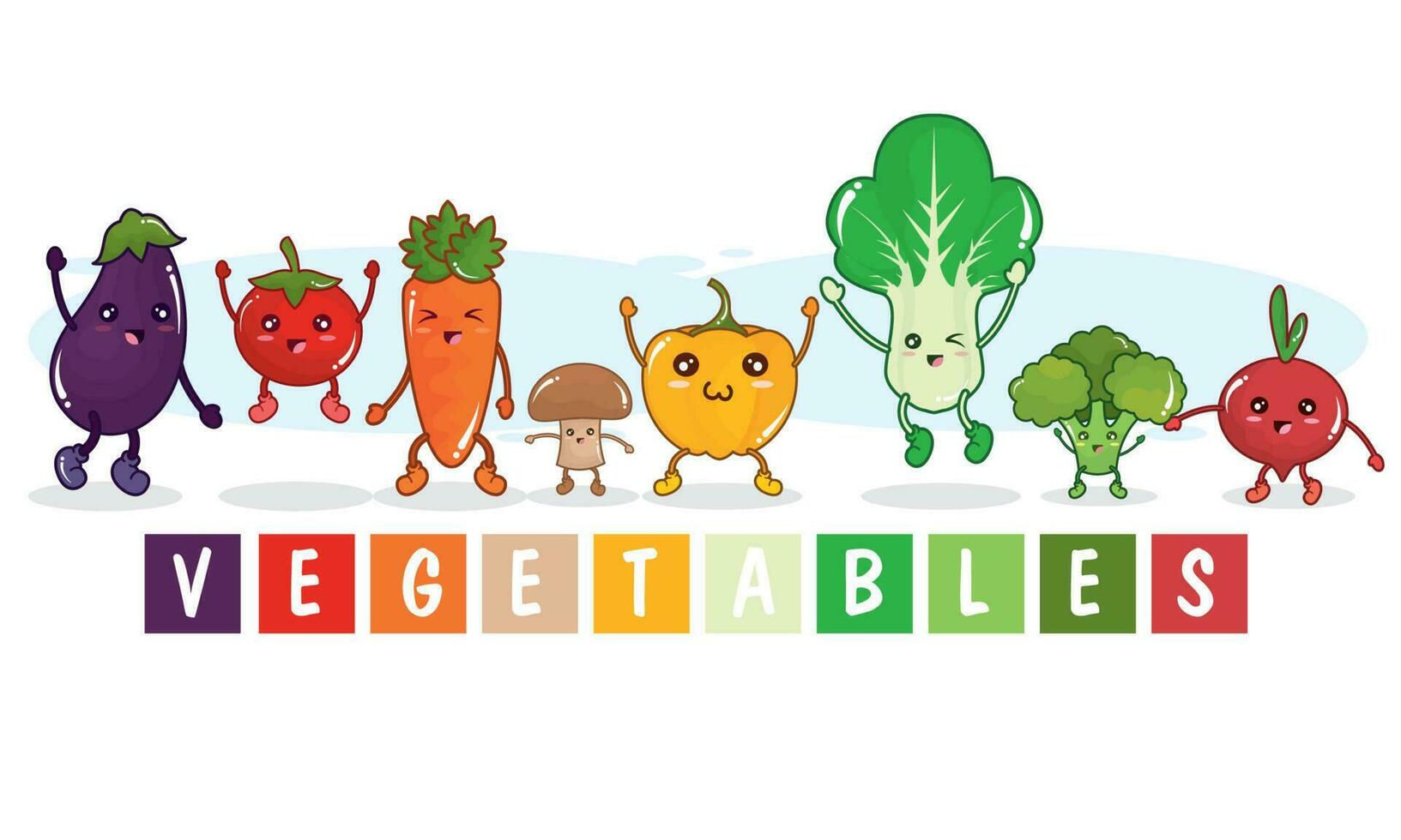 Group of cute colored vegetables characters Vector illustration
