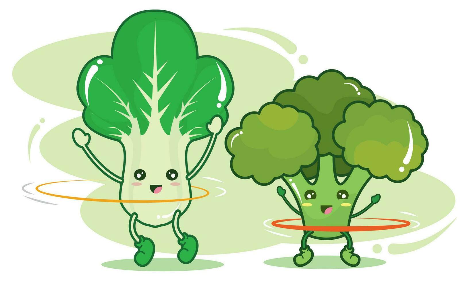 Cute spinach and broccoli vegetables playing together Vector illustration