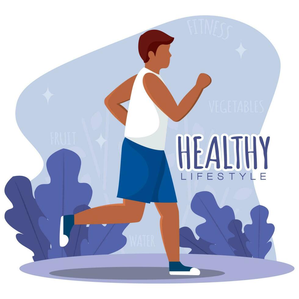 Isolated cute boy healthy abstract character running Healthy lifestyle Vector illustration