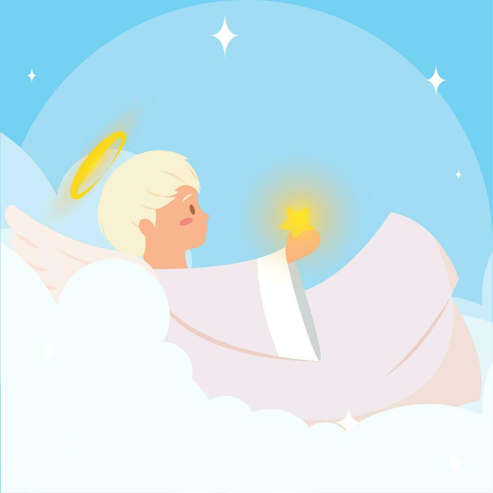Isolated cute angel cartoon character on clouds Vector illustration