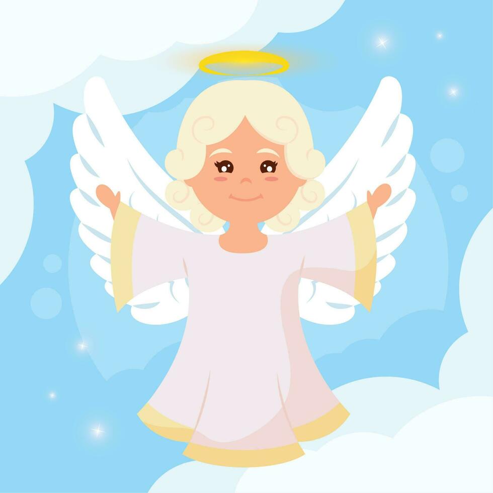 aislado linda ángel dibujos animados personaje en nubes vector ilustración