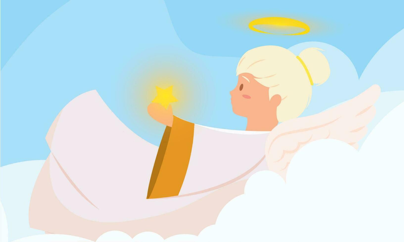 Isolated cute angel cartoon character on clouds Vector illustration