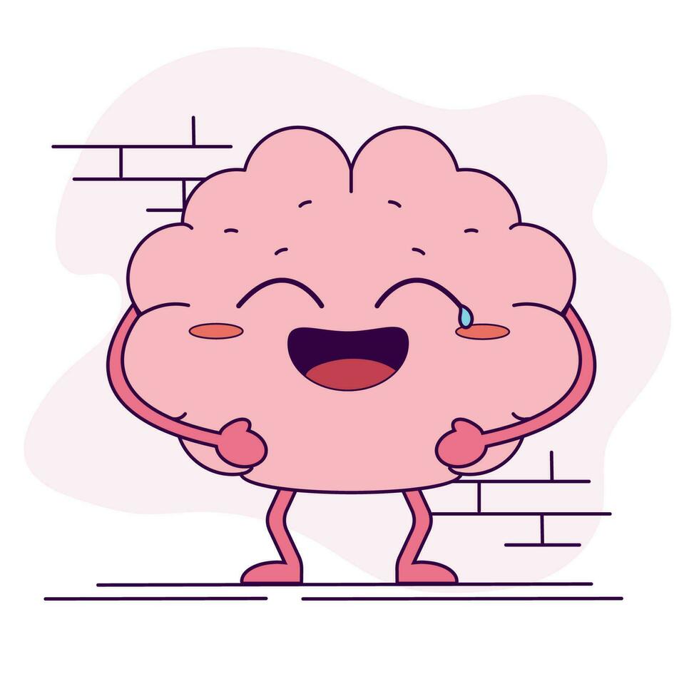 Isolated cute happy brain cartoon character Vector illustration