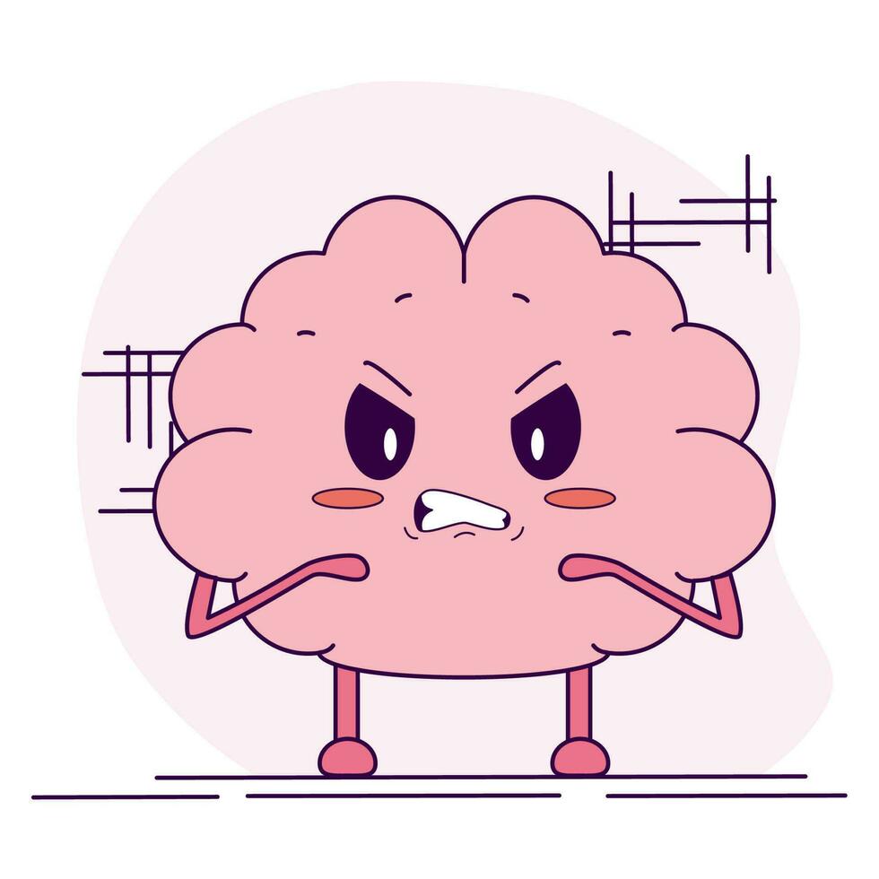 Isolated cute angry brain cartoon character Vector illustration