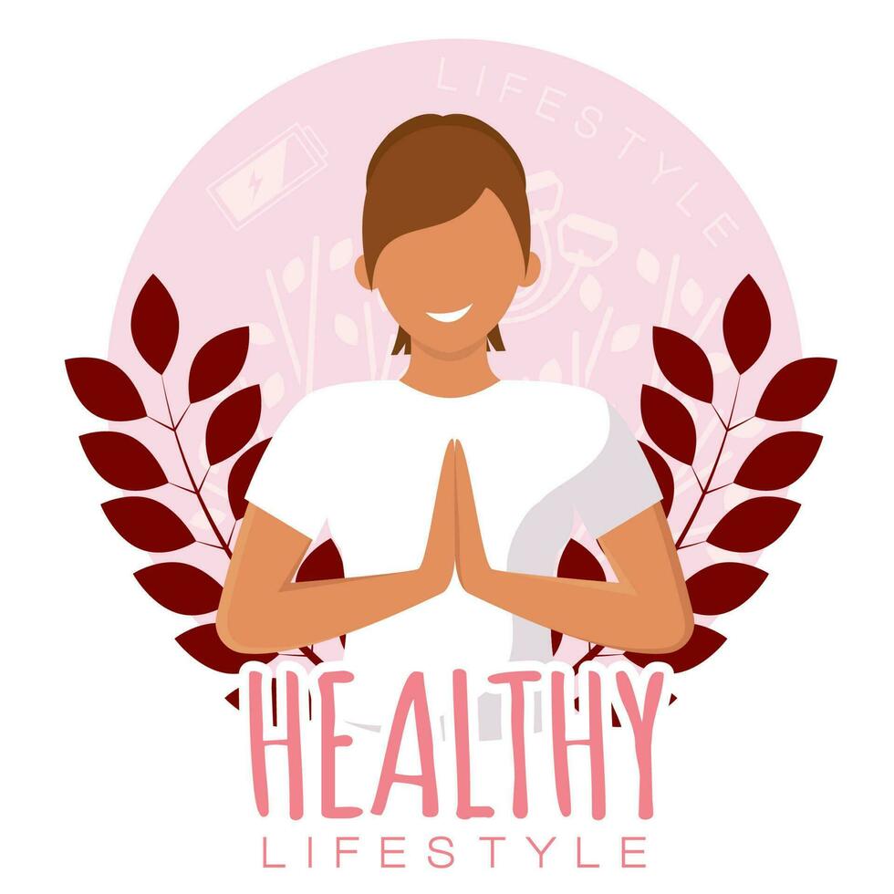 Isolated cute girl healthy abstract character doing yoga Healthy lifestyle Vector illustration