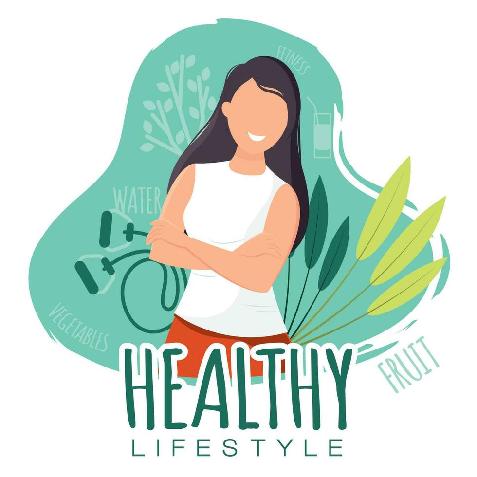 Isolated cute girl healthy abstract character Healthy lifestyle Vector illustration