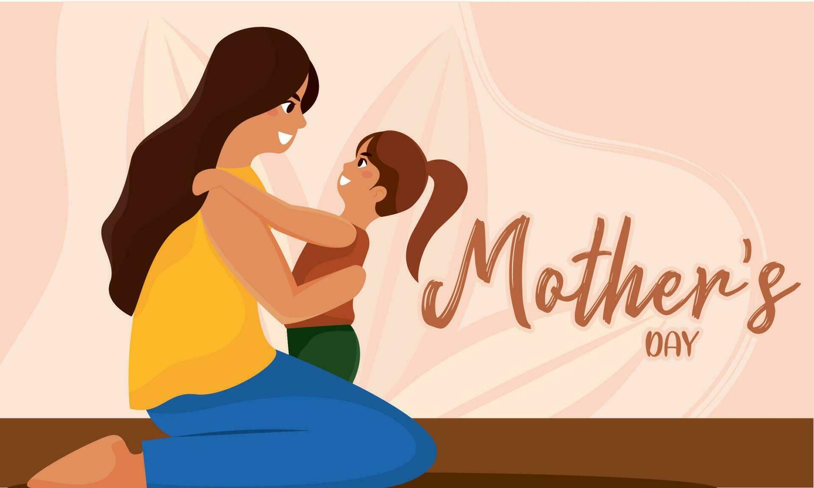 Cute mother hugging her daughter Happy mother day Vector illustration