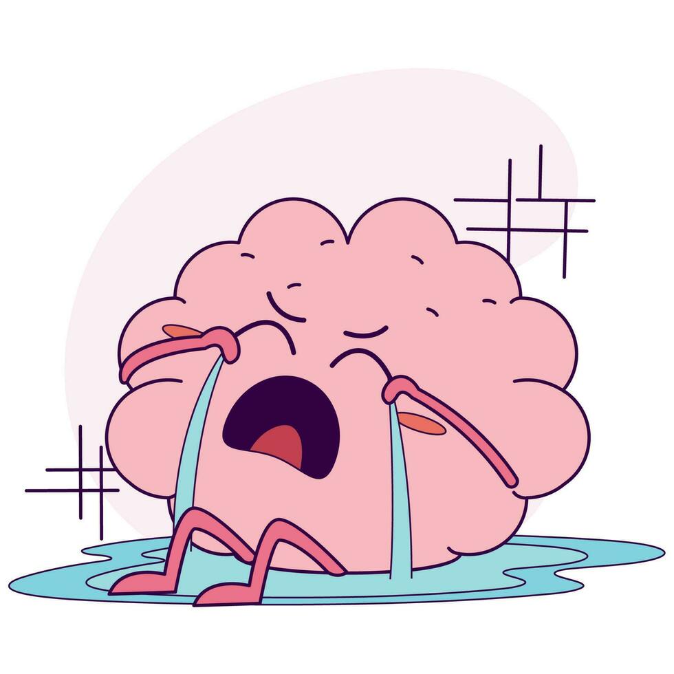 Isolated cute crying brain cartoon character Vector illustration