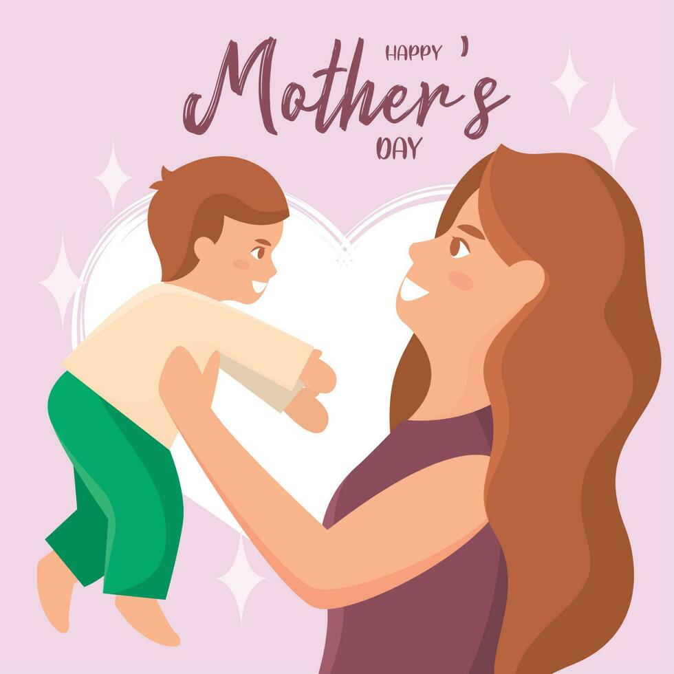 Cute mother hugging her son Happy mother day Vector illustration