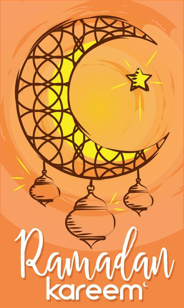 bosquejo de ana rab Luna con lamparas de colores Ramadán kareem vector ilustración