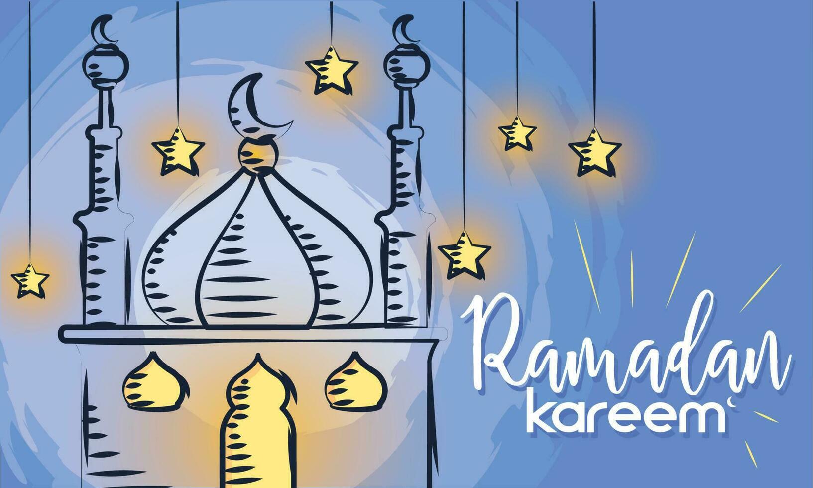 Sketch of an arab mosque with stars Colored Ramadan Kareem Vector illustration