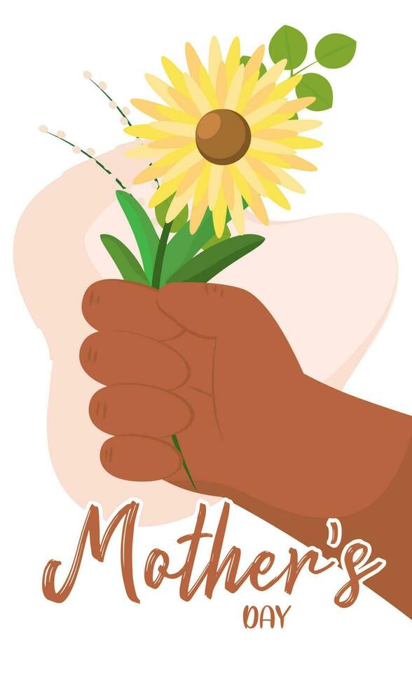 Hand holding a sunflower boutique Happy mother day Vector illustration